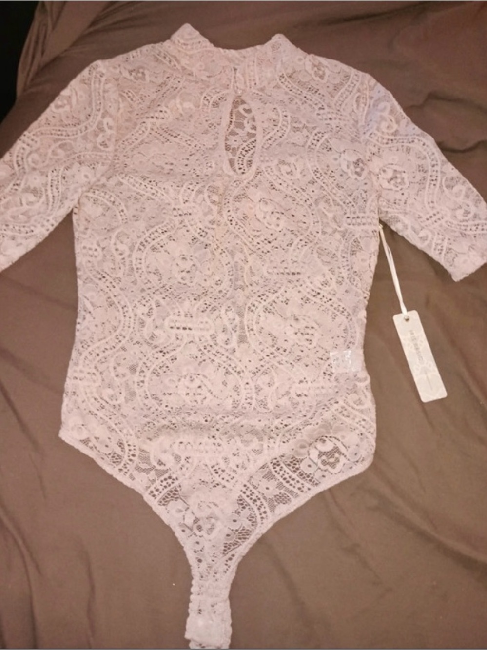 Iris Basic Lace High-Neck Bodysuit in Light Pink